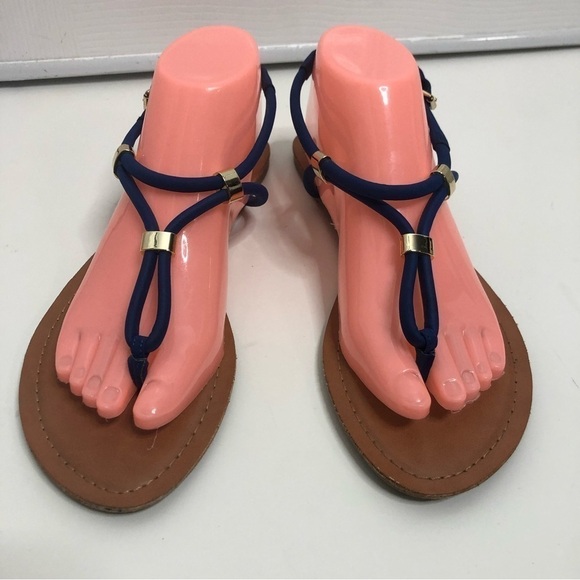 American Eagle Blue Gold Strap Sandals 9 - Picture 1 of 5